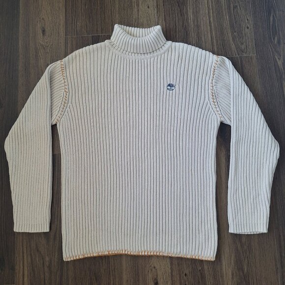 💙 Timberland Women's Knit Turtleneck Sweater Size L/XL 100% Cotton Stretch Warm - Picture 1 of 8